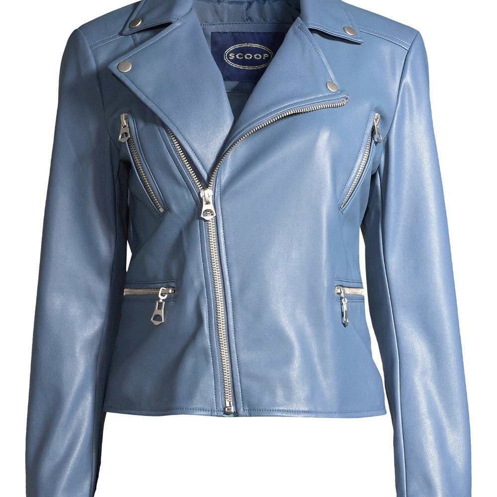 Scoop Blue Vegan Leather Moto Jacket
